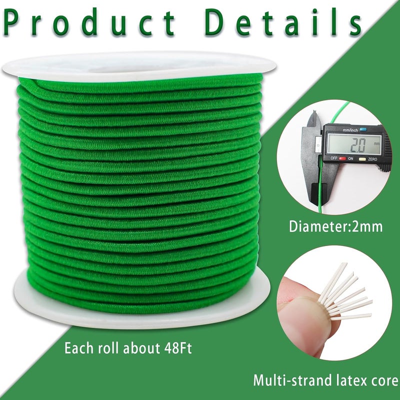ZHFMLY Green Elastic Beaded Cords 2mm 2/25 inch Elastic Cord String for Bracelets,Small Bungee Shock Cord for DIY Crafts, Beading and Sewing 48ft(ZH172) - Image 2